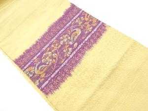 手織り紬横段に花々模様織出し名古屋帯